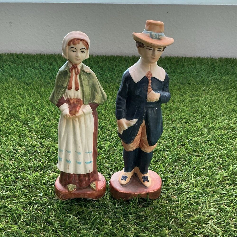 Vintage Nanco Japan Pilgrim Salt Pepper Shakers Pair Ceramic Thanksgiving 6”
